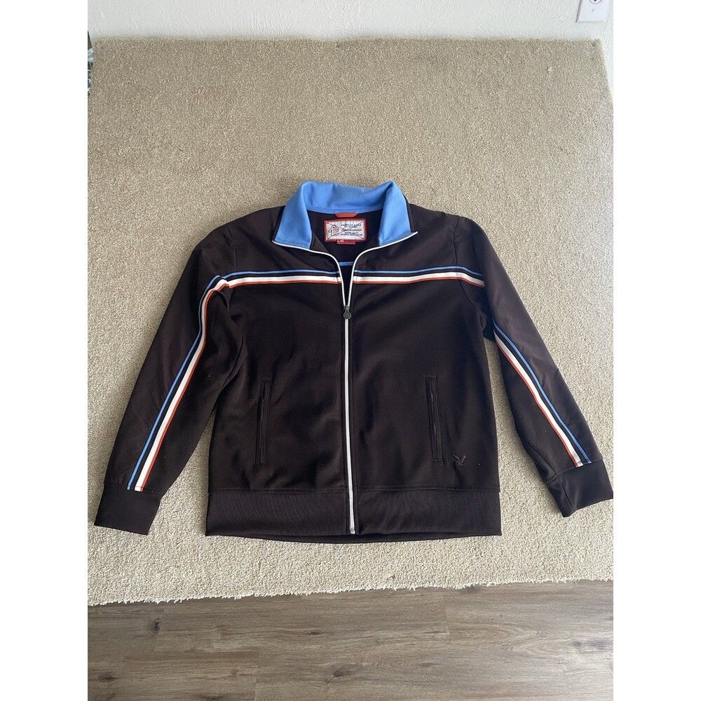 VTG American Eagle Outfitters Jacket Size L Brown/Blue/White Full Zip Varsity